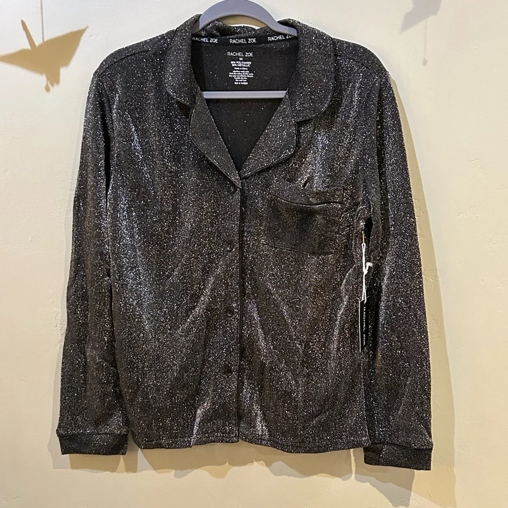 RACHEL ZOE 2 Piece Silver Metallic Shimmer Pajama Set. Women’s Size Medium.